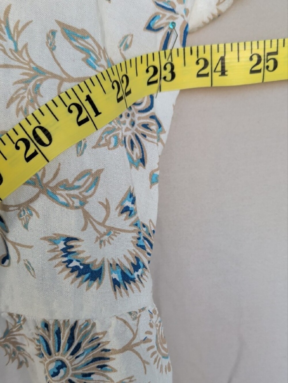 Sonoma White Midi Dress with Light Blue and Tan Floral Print Boho Resort Coastal - Picture 7 of 8